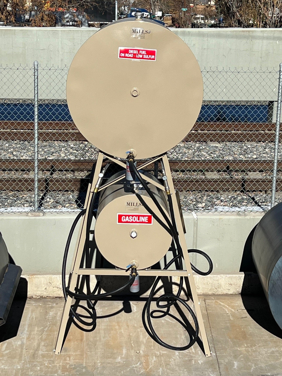 Mills Trifecta Overhead Farm Fuel Tank Set, 500 and 150 Gallon with Stand