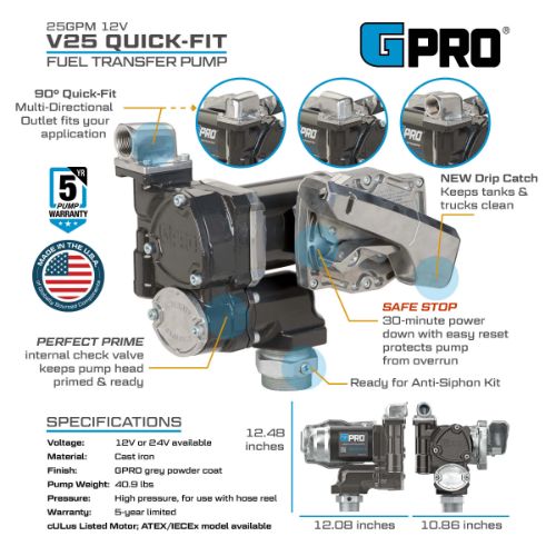 GPI 25 GPM 12V Transfer Tank Pump Kit with Auto Nozzle